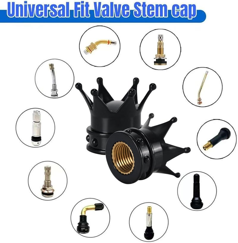 DENEST Tire Valve Stem Caps with Sealing Ring for Car, Motorbike, Trucks, Bike, Bicycle, Black (Crown) - Image 3